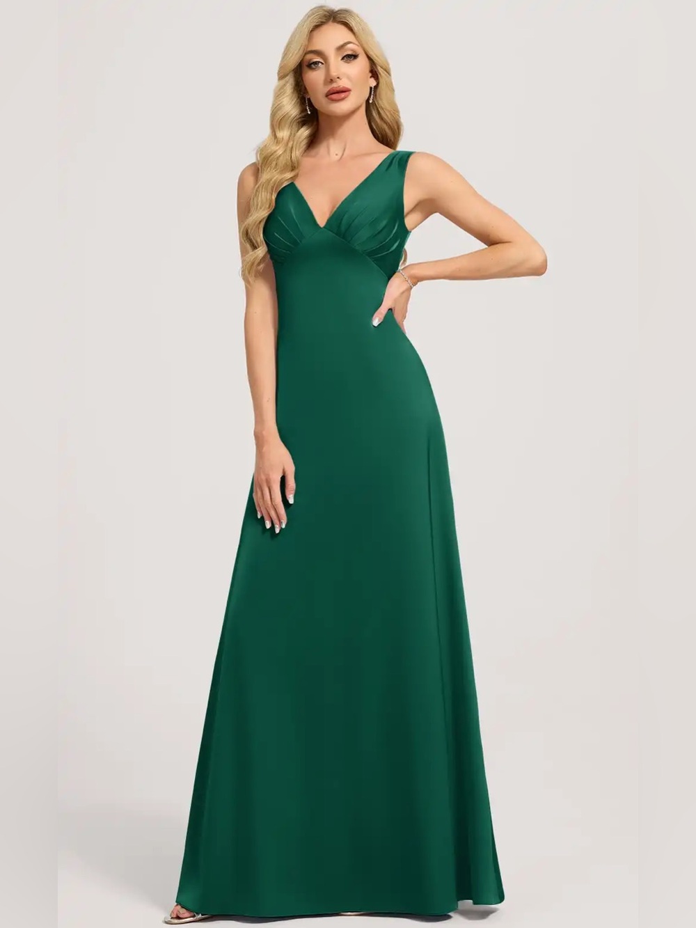 JJ's House Morisa Emerald A-line Ruched Matte Satin Dress